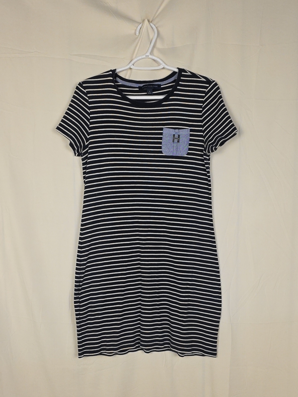 Tommy Hilfiger Navy and White Striped Mini Dress with Blue Pocket